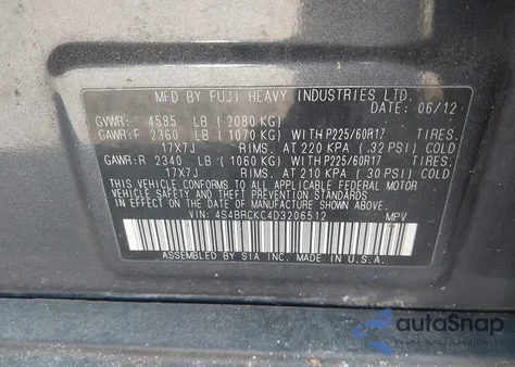 2013 Subaru Outback 2.5I Limited z USA, uszkodzony, nr VIN 4S4BRCKC4D3206512